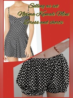 Norma Kamali Black and White Polka Dot Mini Dress & Shorts Set. Size XS